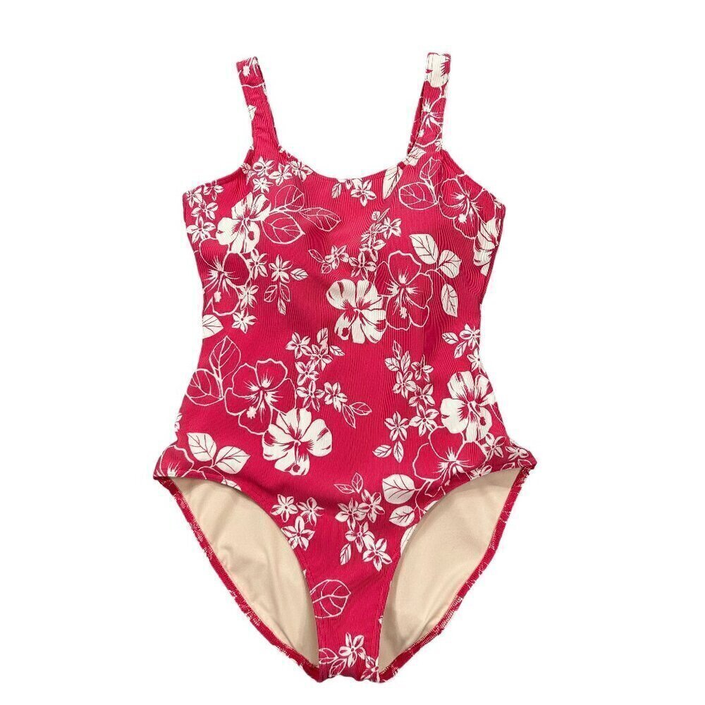 L.L. Bean Pink Floral Print One Piece Soft Cup Bra Swimsuit Size 18
